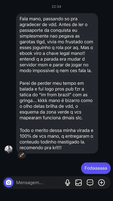 Print de conversa e resultado em contexto de campo