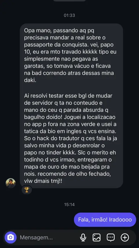 Print de conversa e resultado em contexto de campo